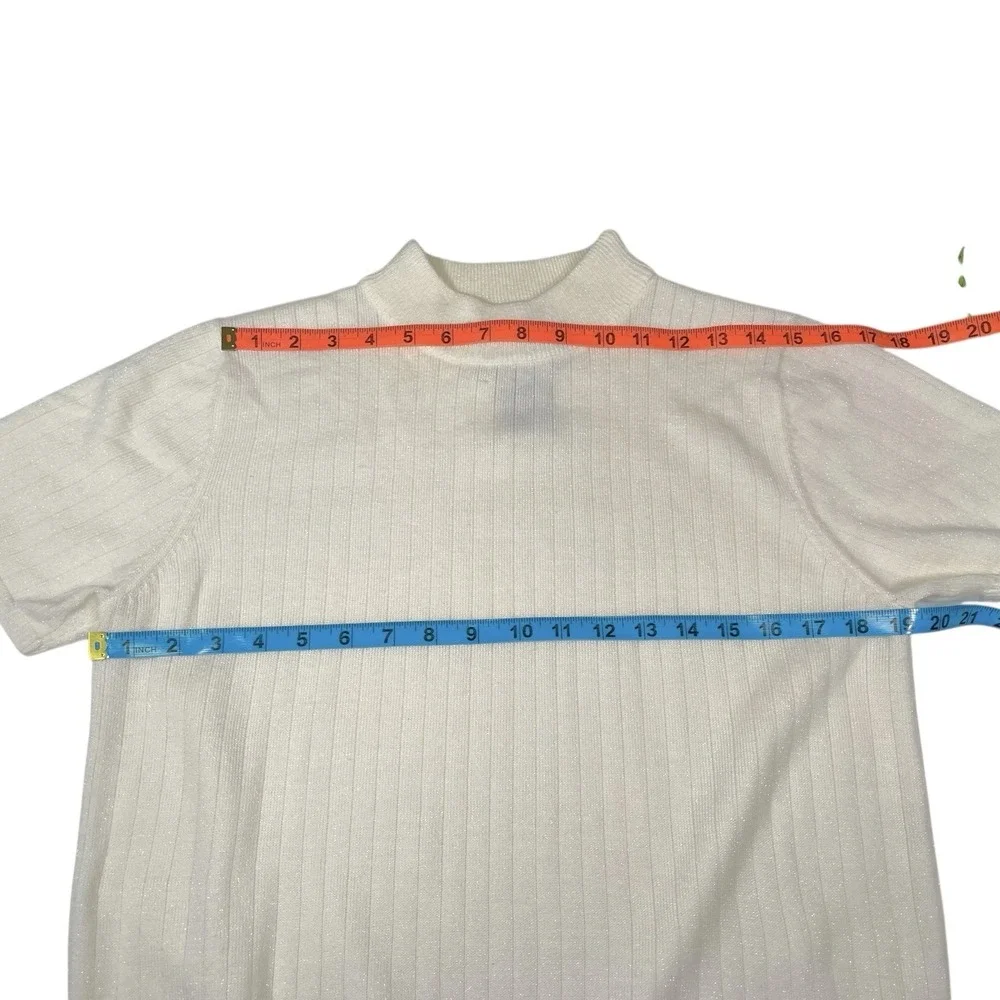 Sag Harbor Small Cream Knit Mock Neck Sweater Shimmer Ribbed Vintage Style - Picture 6 of 7